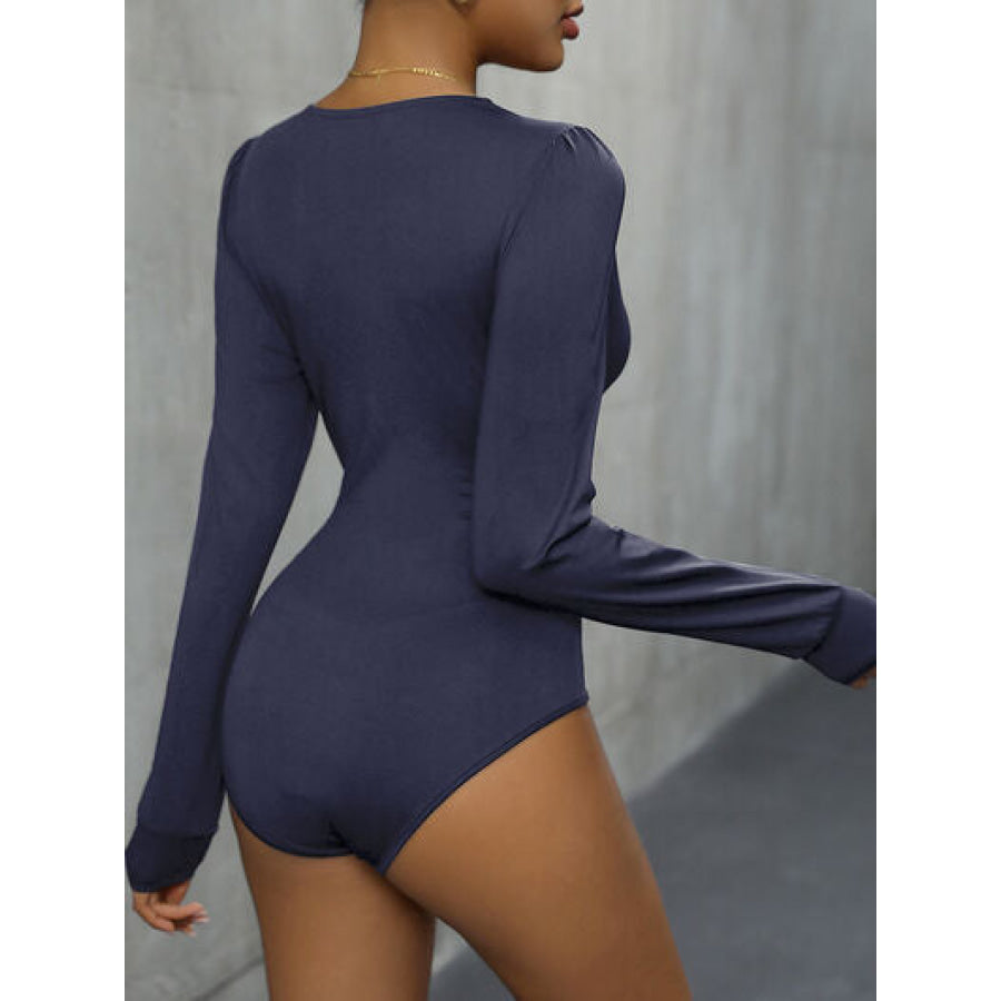 Lace Detail Plunge Long Sleeve Bodysuit Apparel and Accessories