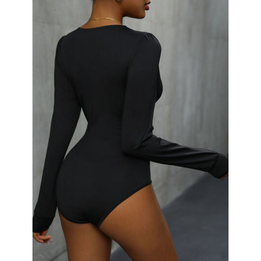 Lace Detail Plunge Long Sleeve Bodysuit Apparel and Accessories