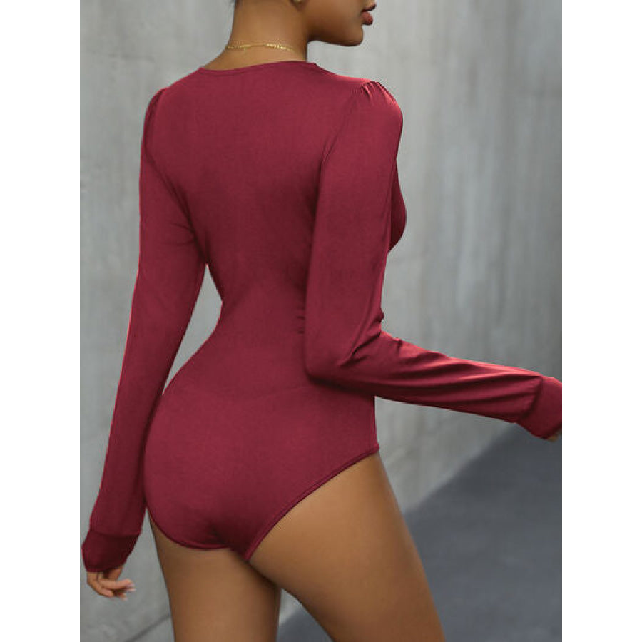 Lace Detail Plunge Long Sleeve Bodysuit Apparel and Accessories