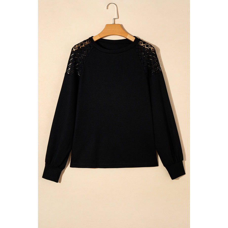Lace Detail Round Neck Lantern Sleeve Top Apparel and Accessories