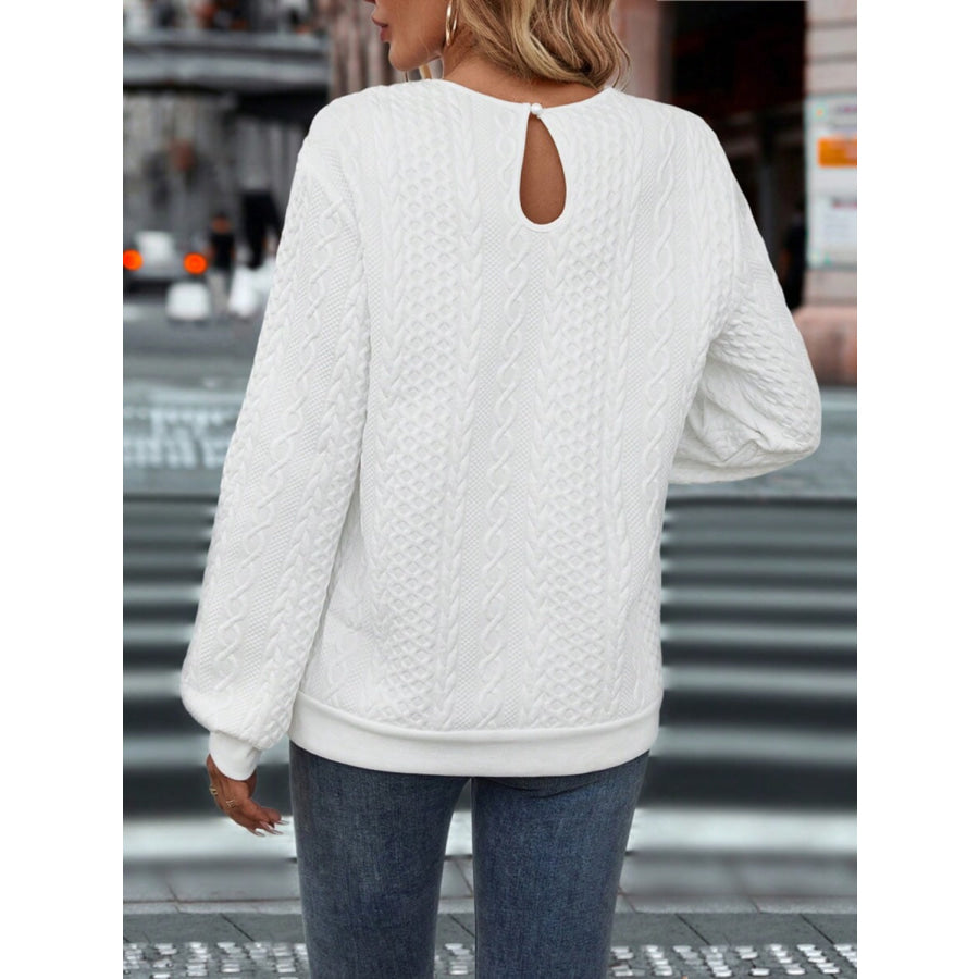 Lace Detail Round Neck Long Sleeve Top Apparel and Accessories