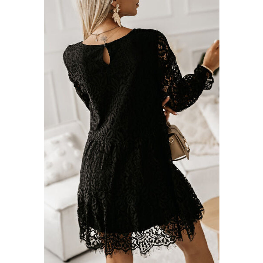 Lace Detail Round Neck Mini Dress Clothing