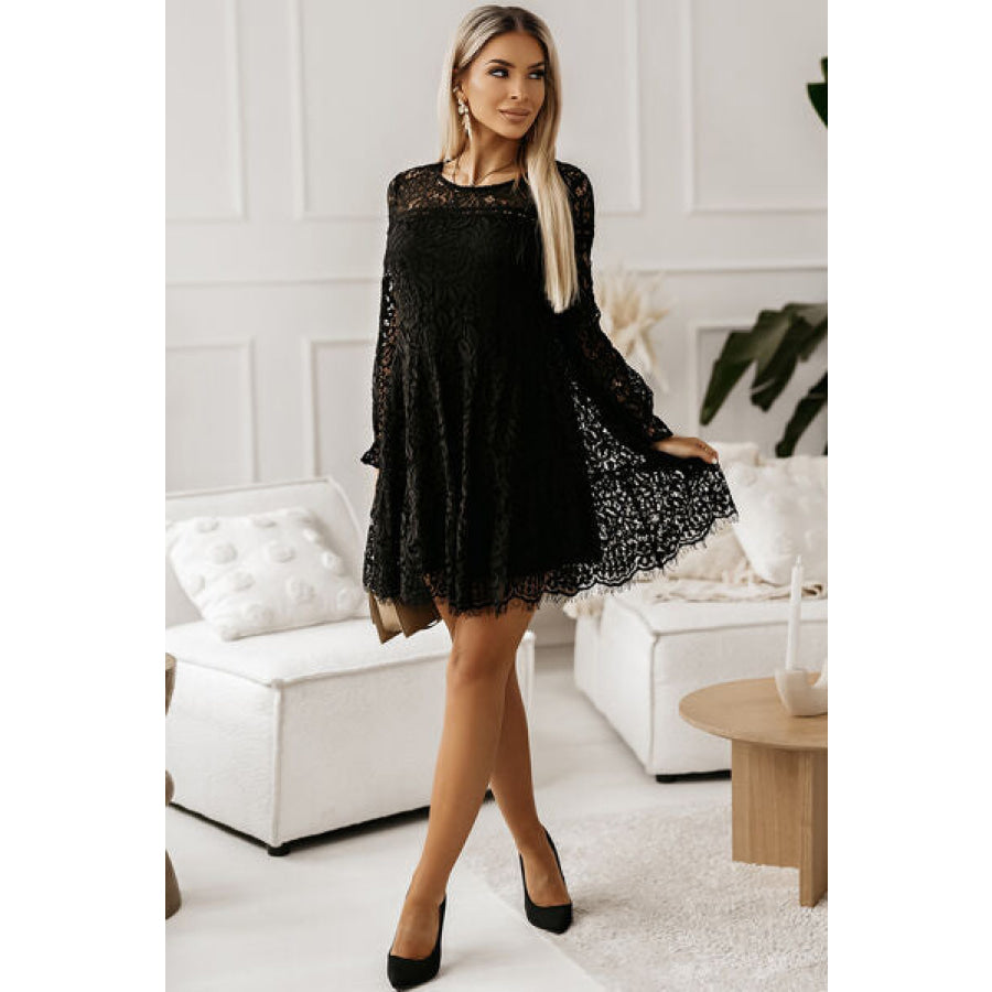 Lace Detail Round Neck Mini Dress Clothing