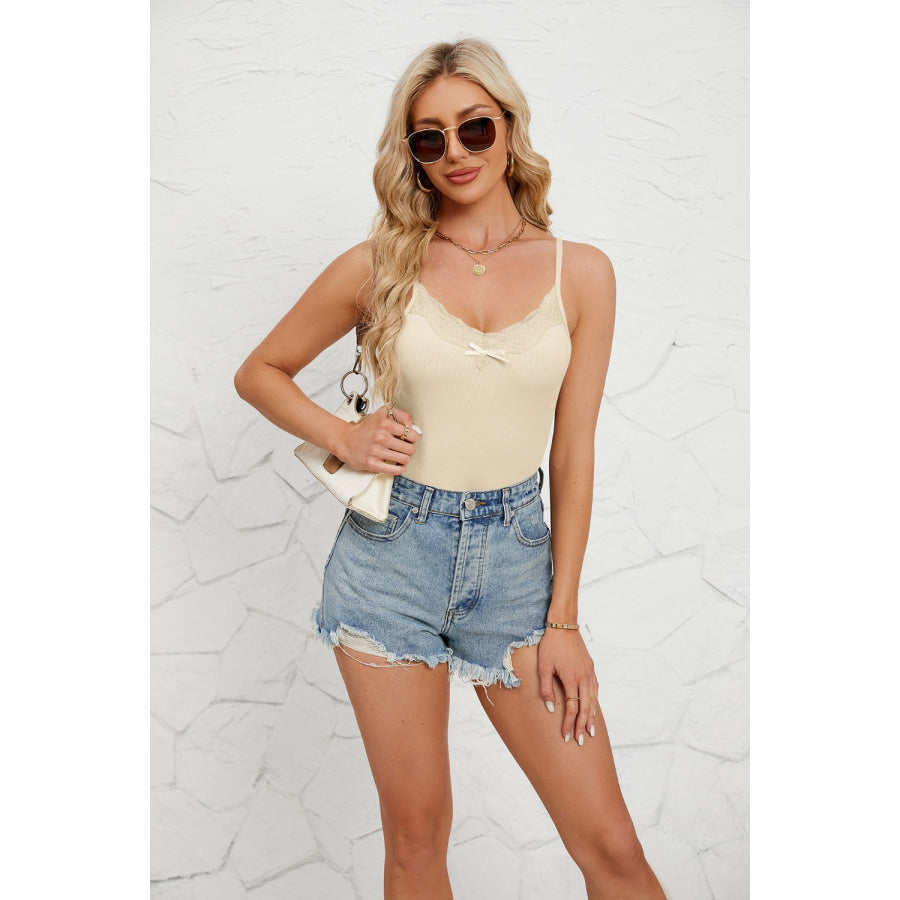 Lace Detail Scoop Neck Cami Tan / XS Apparel and Accessories