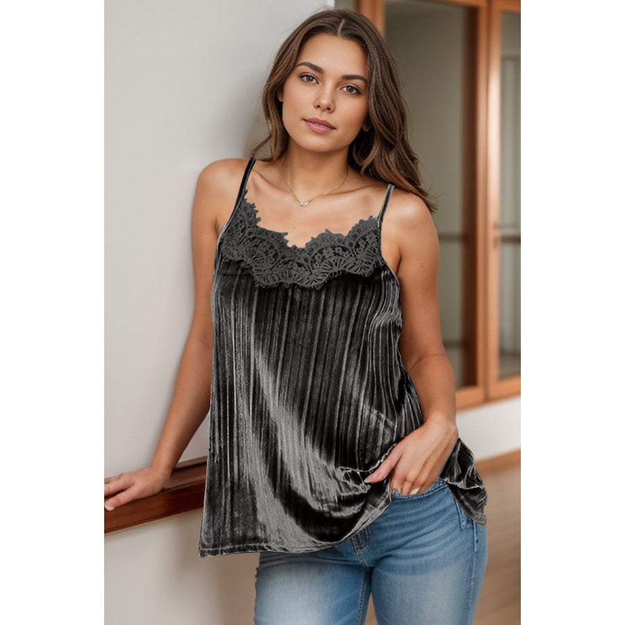 Lace Detail Scoop Neck Cami Black / S Apparel and Accessories