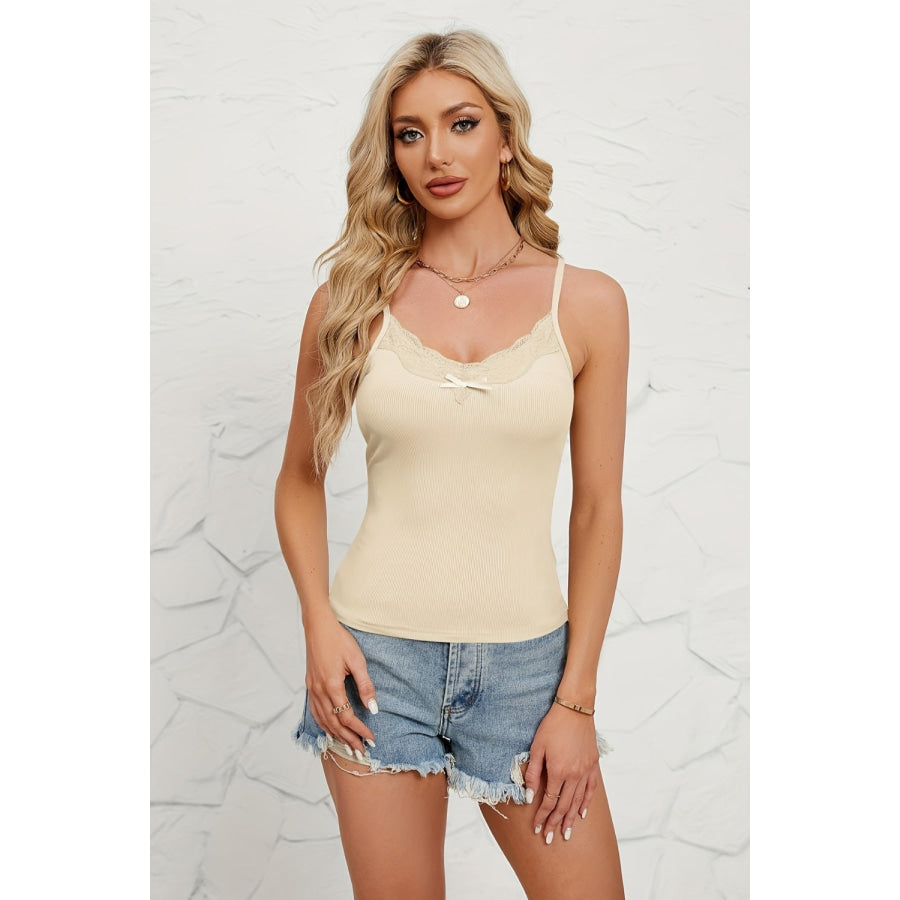 Lace Detail Scoop Neck Cami Tan / XS Apparel and Accessories