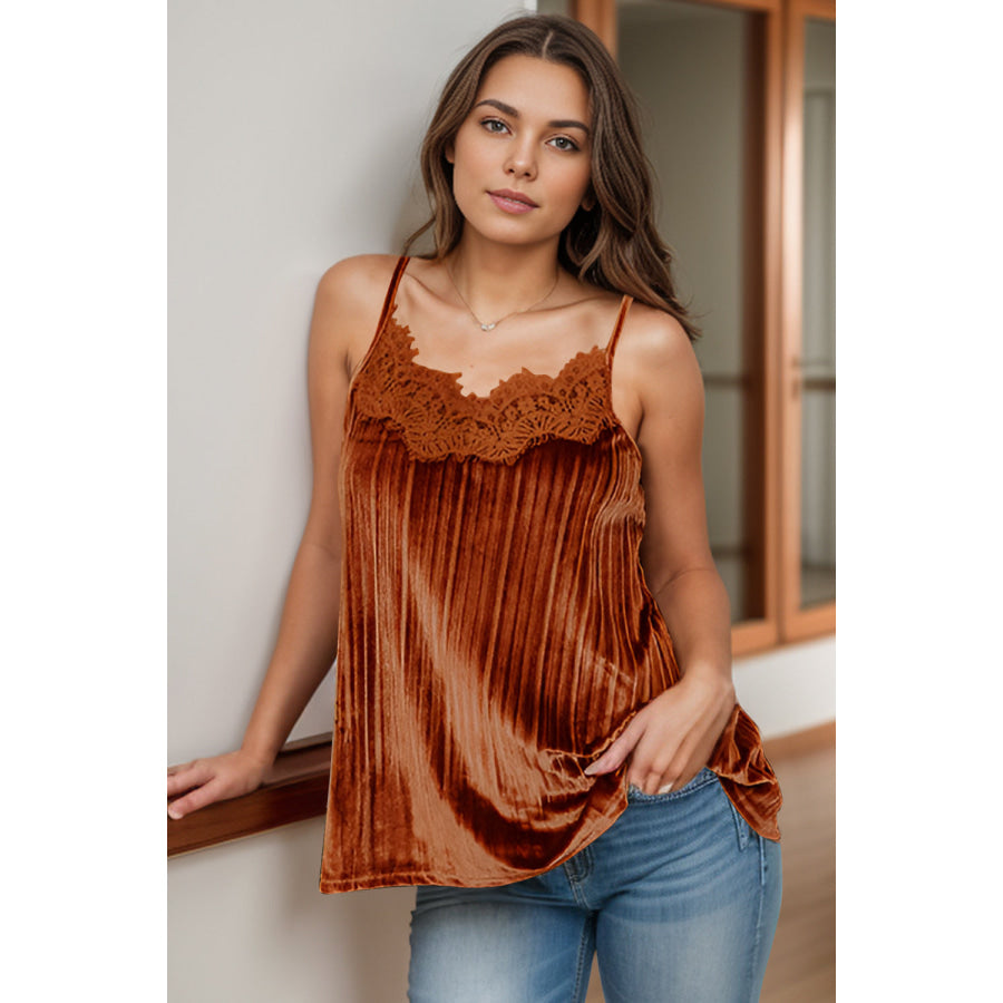 Lace Detail Scoop Neck Cami Terracotta / S Apparel and Accessories