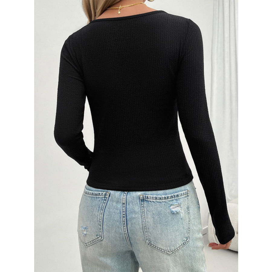 Lace Detail Scoop Neck Long Sleeve T-Shirt Apparel and Accessories