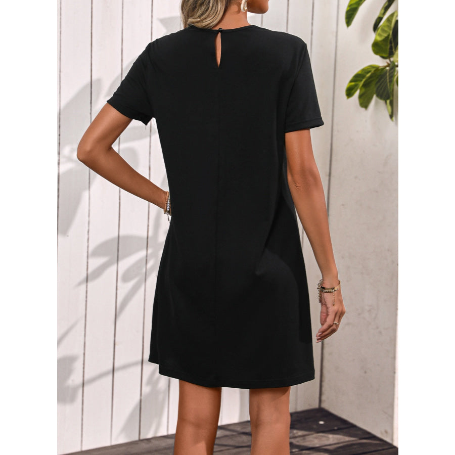Lace Detail Short Sleeve Mini Dress Black / S Apparel and Accessories