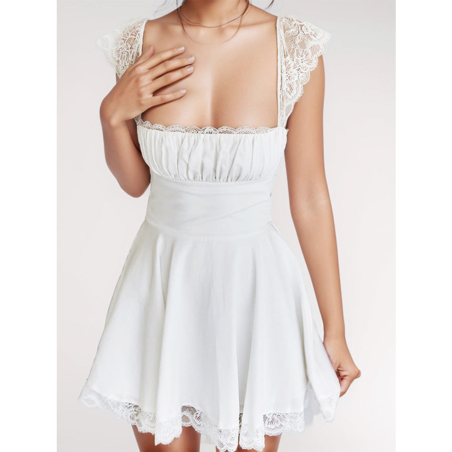 Lace Detail Square Neck Cap Sleeve Mini Dress Apparel and Accessories