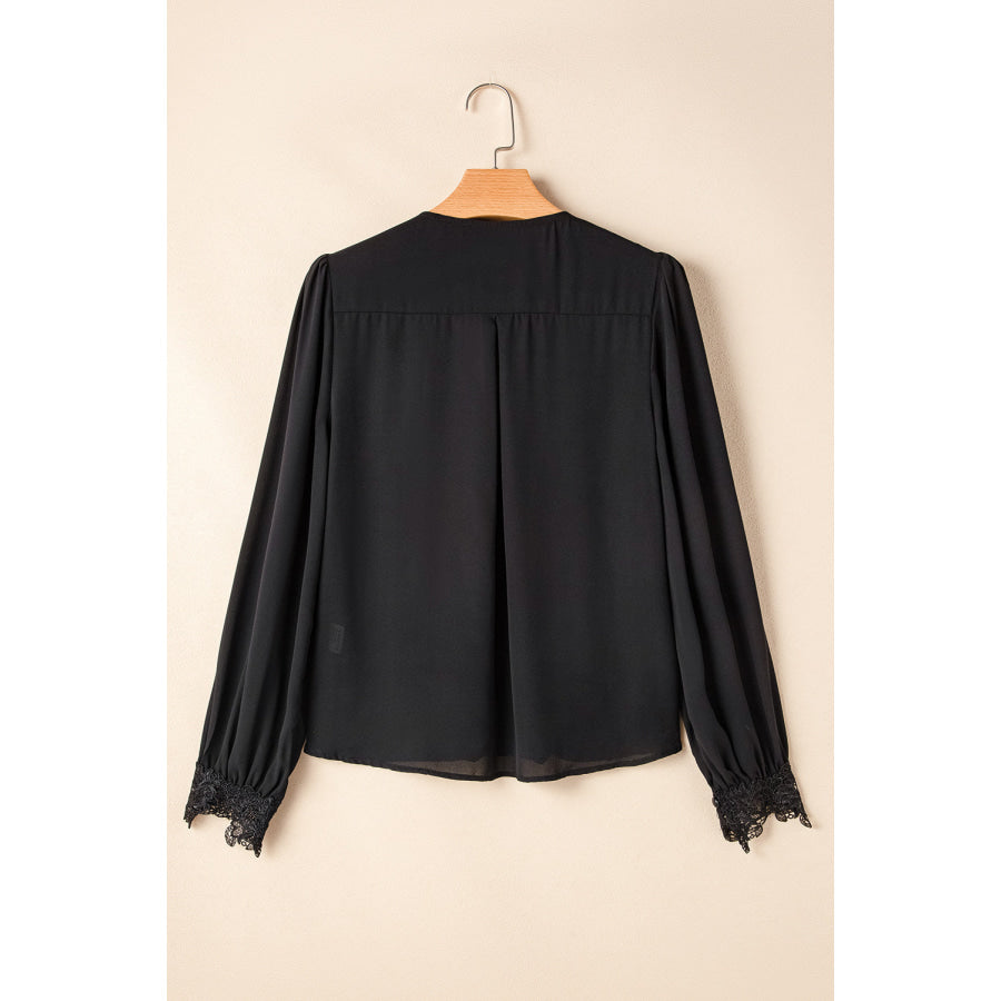 Lace Detail Surplice Long Sleeve Blouse Apparel and Accessories