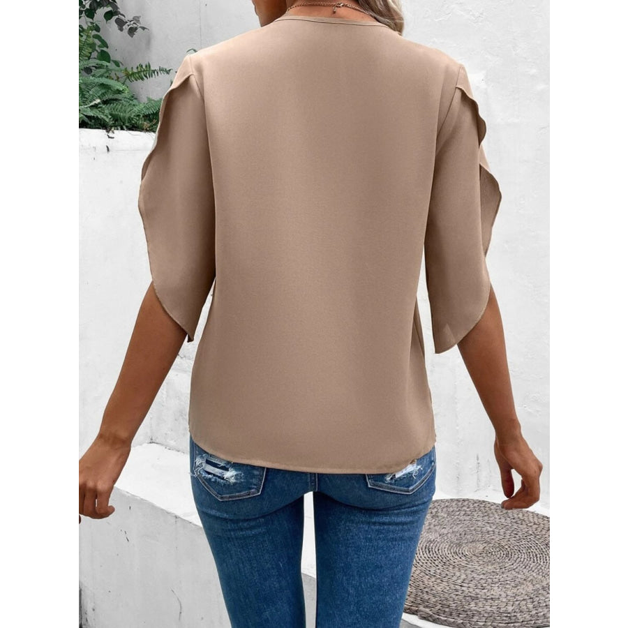 Lace Detail V-Neck Half Sleeve Blouse Apparel and Accessories