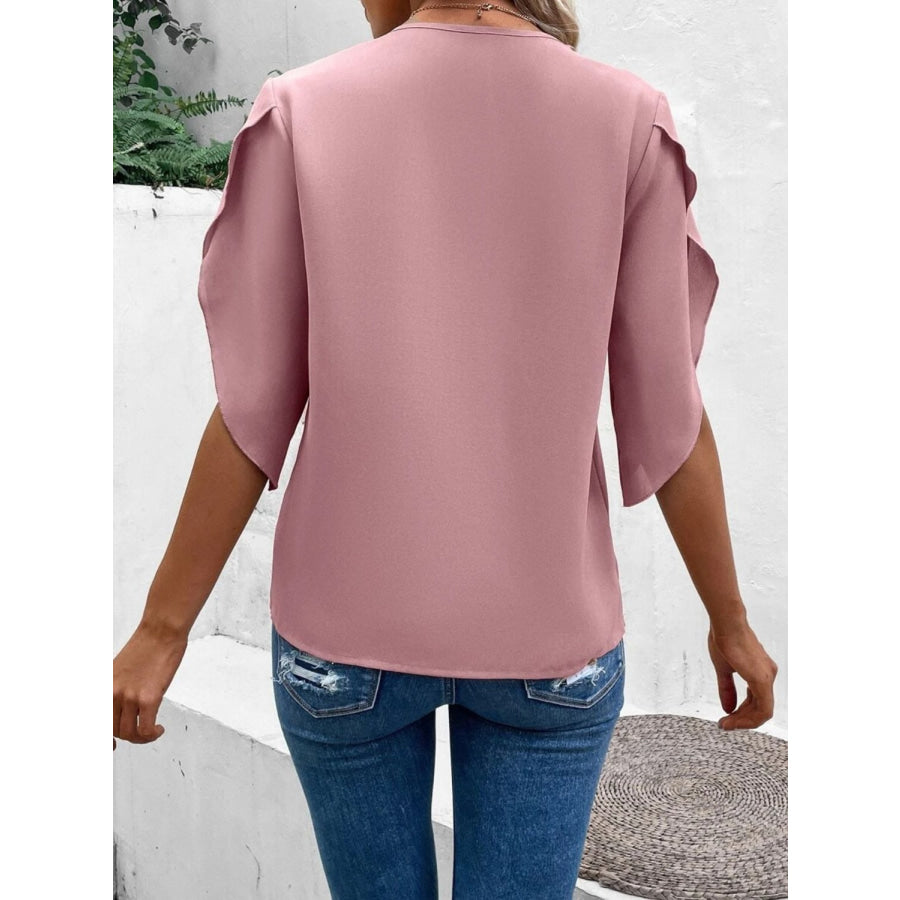 Lace Detail V-Neck Half Sleeve Blouse Apparel and Accessories