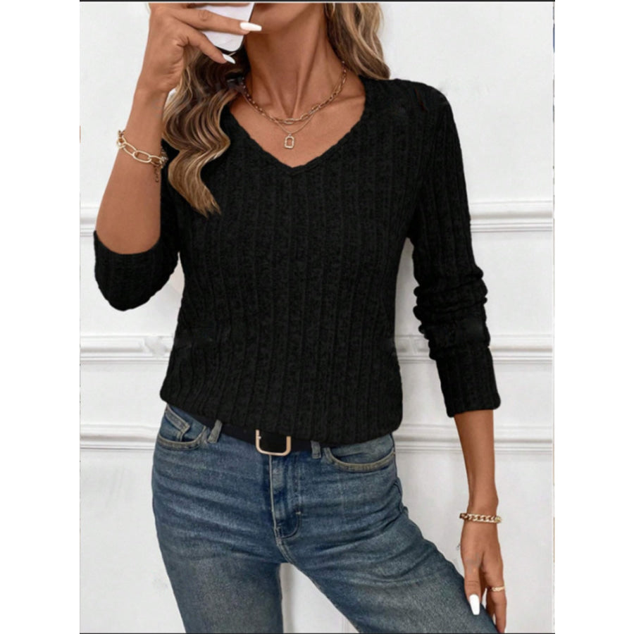 Lace Detail V-Neck Long Sleeve T-Shirt Apparel and Accessories
