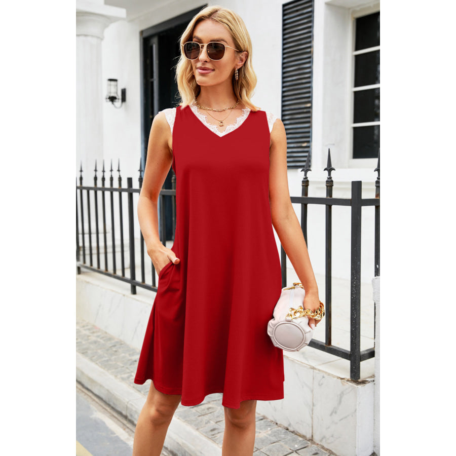 Lace Detail V - Neck Mini Dress Apparel and Accessories