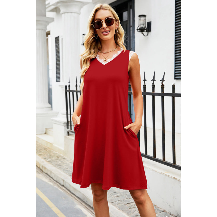 Lace Detail V - Neck Mini Dress Apparel and Accessories