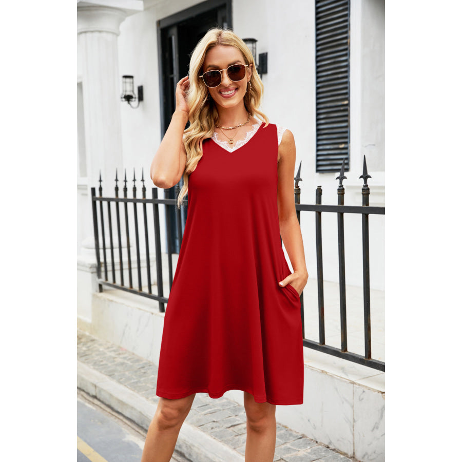 Lace Detail V - Neck Mini Dress Apparel and Accessories