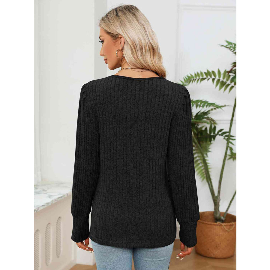 Lace Detail V-Neck Ribbed Blouse