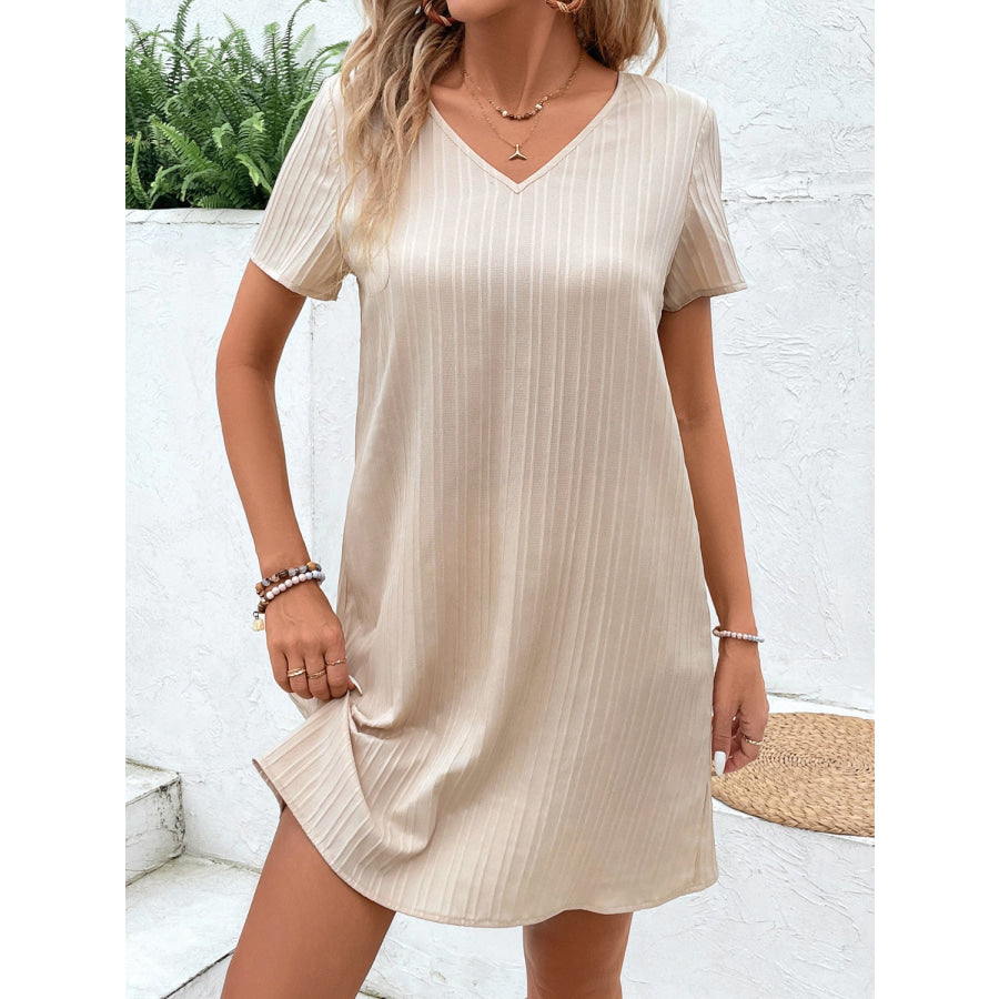 Lace Detail V-Neck Short Sleeve Mini Dress Apparel and Accessories