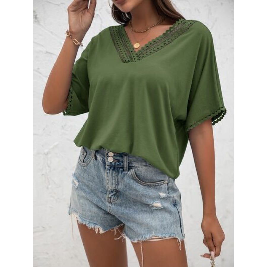Lace Detail V - Neck T - Shirt Apparel and Accessories