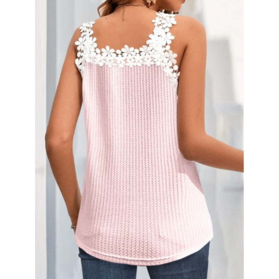 Lace Detail V-Neck Tank Blush Pink / S Apparel and Accessories