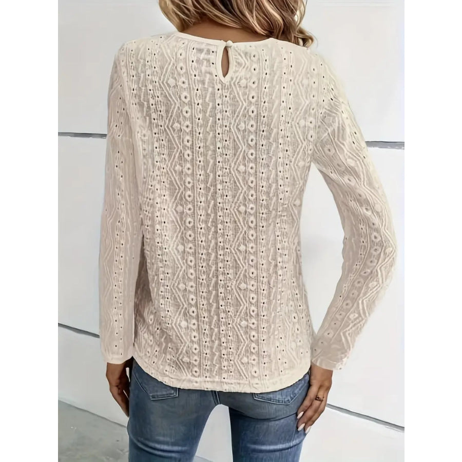 Lace Eyelet Long Sleeve Top Apparel and Accessories
