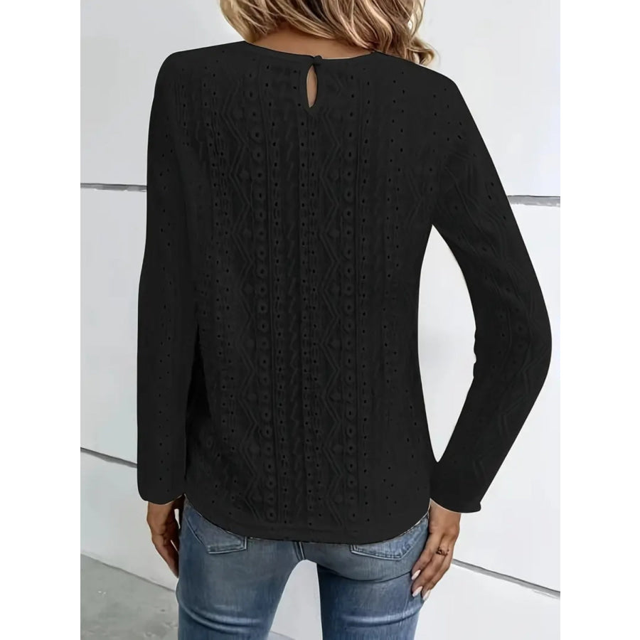 Lace Eyelet Long Sleeve Top Apparel and Accessories
