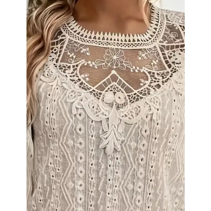 Lace Eyelet Long Sleeve Top Apparel and Accessories