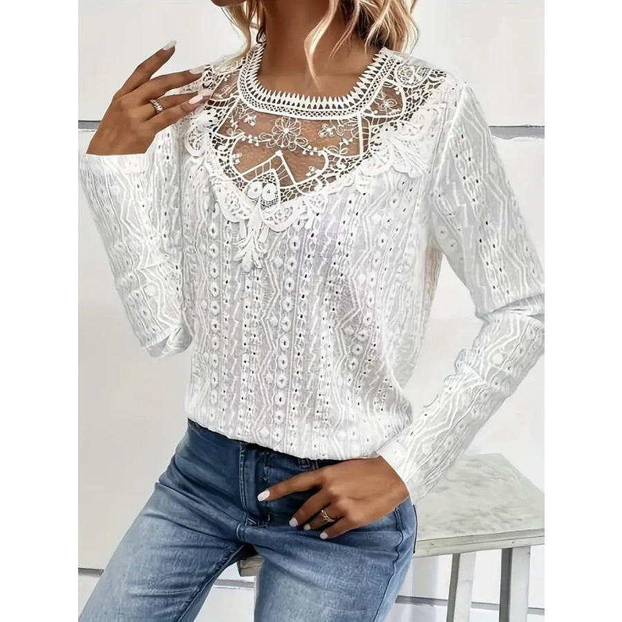 Lace Eyelet Long Sleeve Top Apparel and Accessories
