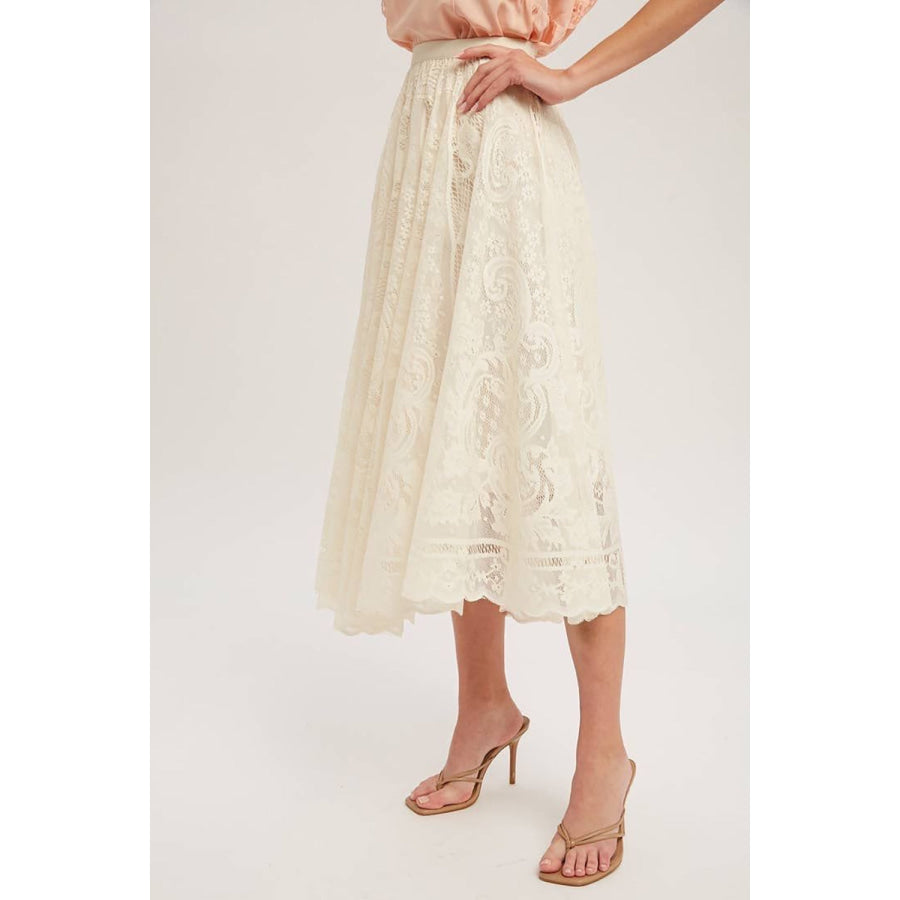 Lace High Waist Midi Skirt Apparel and Accessories