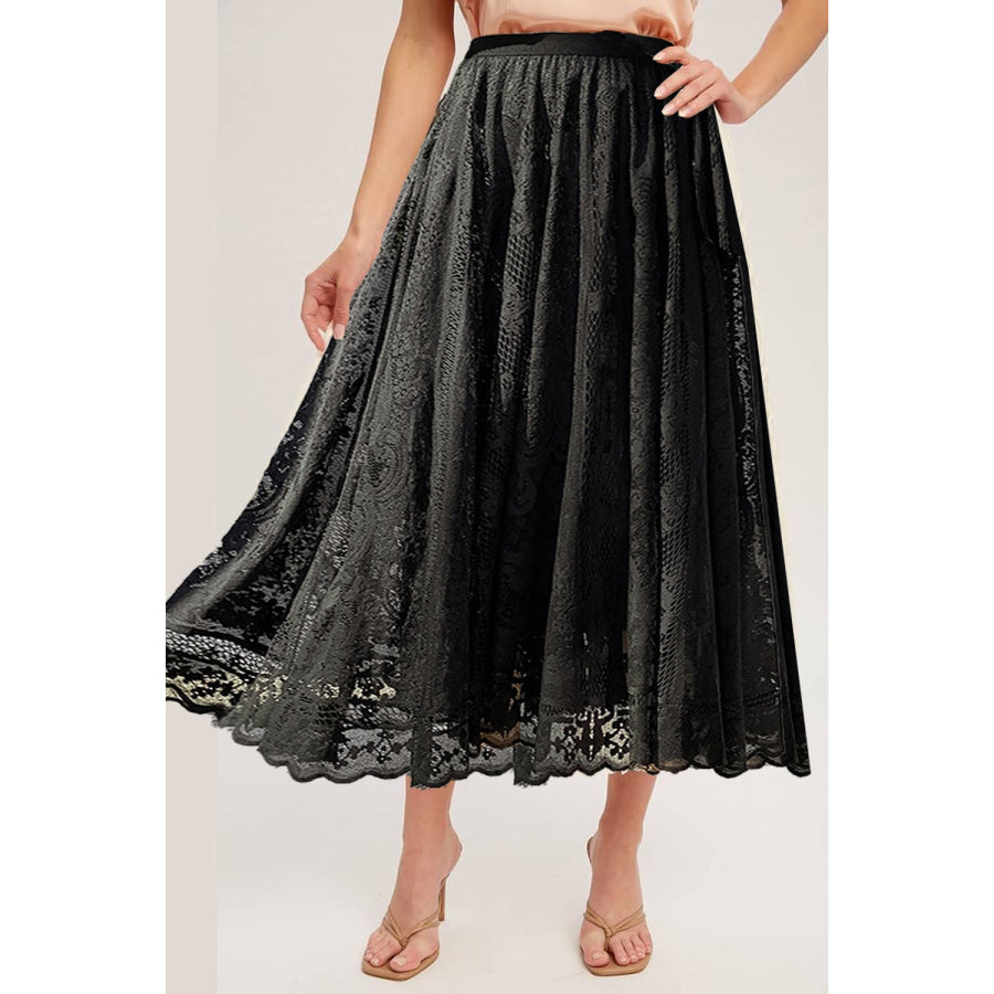 Lace High Waist Midi Skirt Black / S Apparel and Accessories