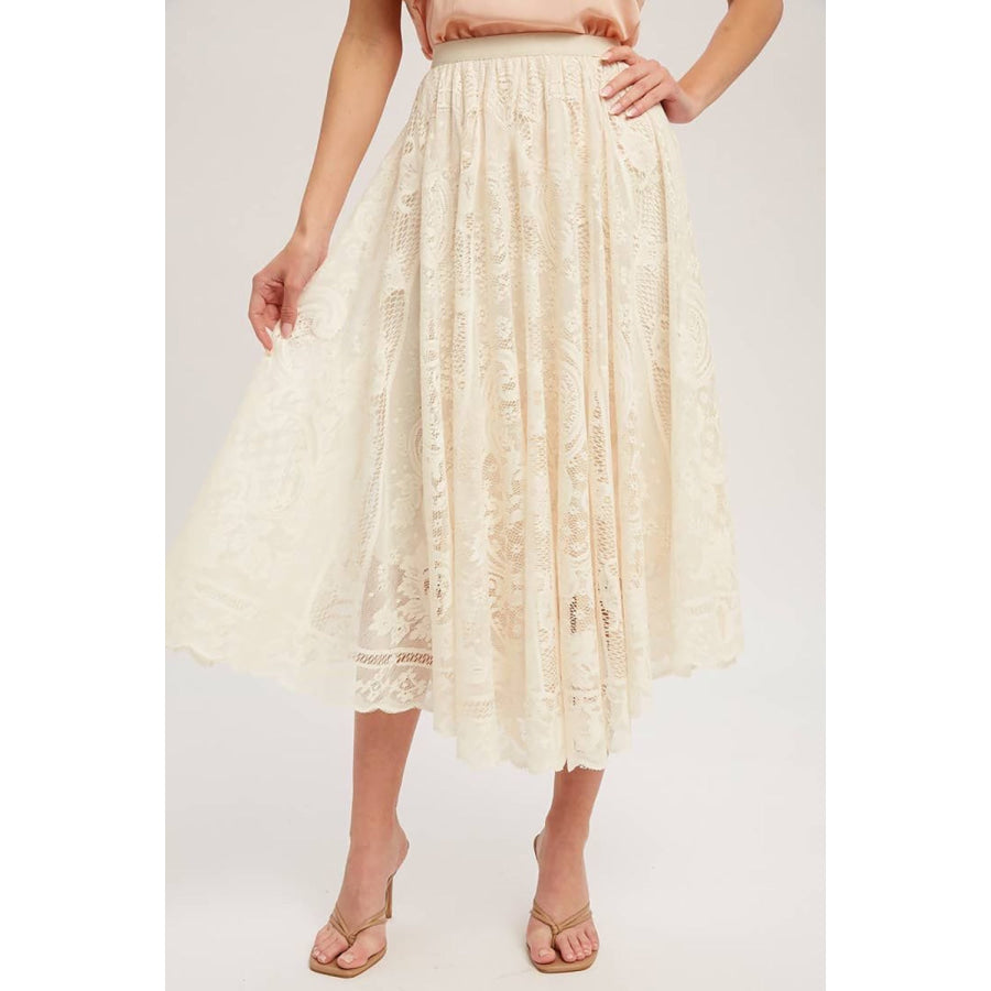 Lace High Waist Midi Skirt Sand / S Apparel and Accessories