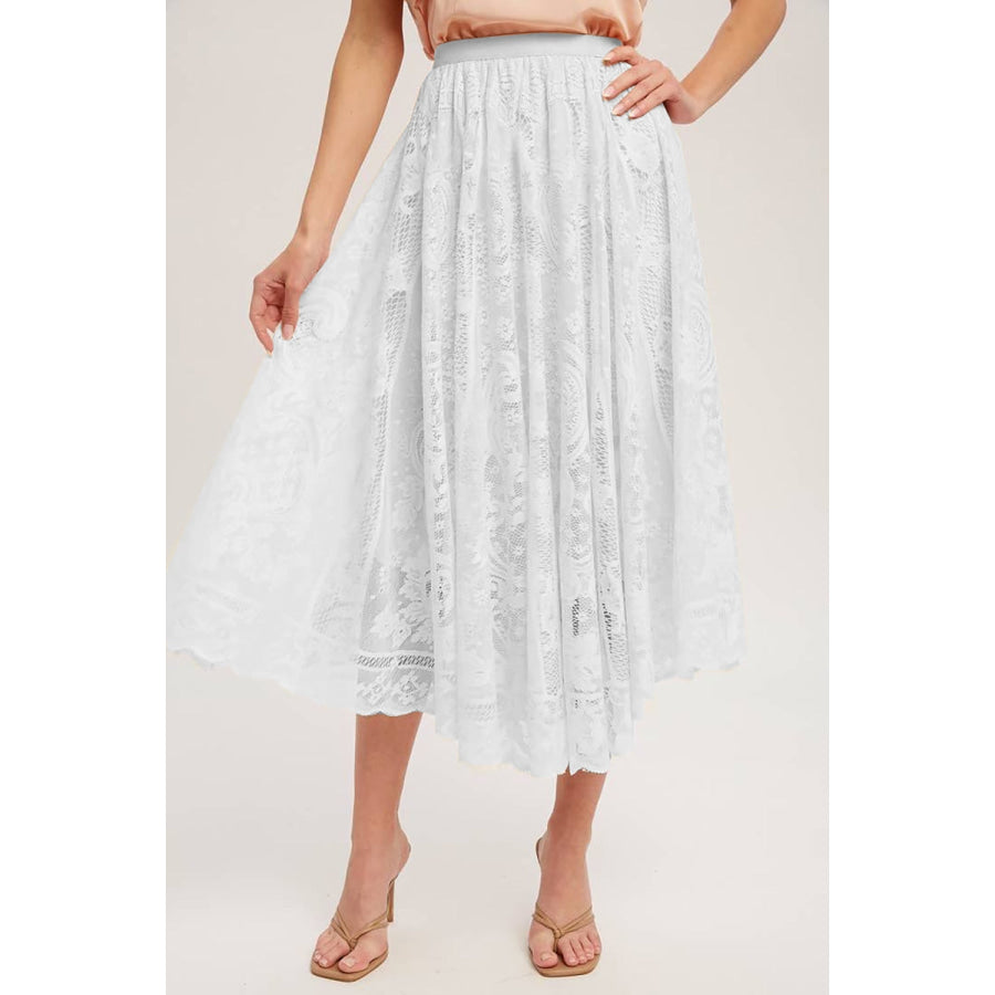 Lace High Waist Midi Skirt White / S Apparel and Accessories