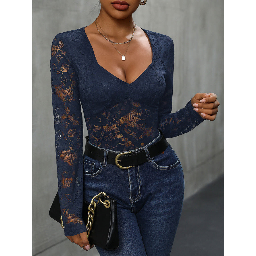 Lace Long Sleeve Bodysuit Apparel and Accessories