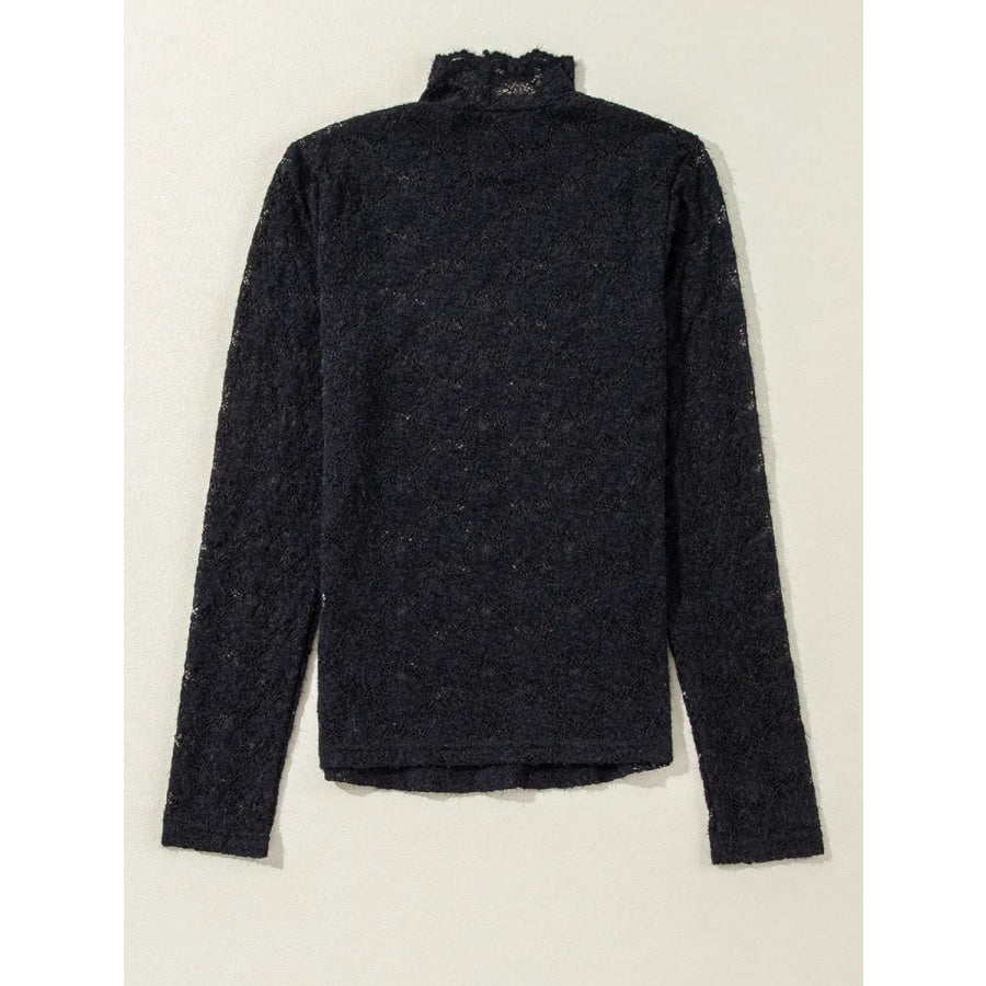 Lace Mock Neck Long Sleeve T-Shirt Apparel and Accessories