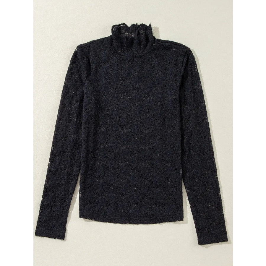 Lace Mock Neck Long Sleeve T-Shirt Apparel and Accessories
