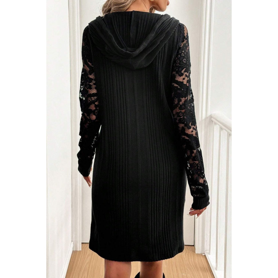 Lace Patchwork Long Sleeve Hooded Dress Apparel and Accessories