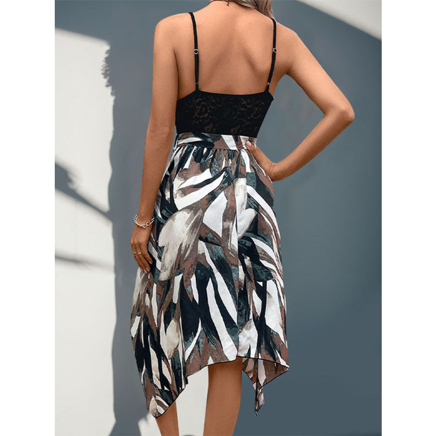 Lace Patchwork Printed V-Neck Dress Apparel and Accessories