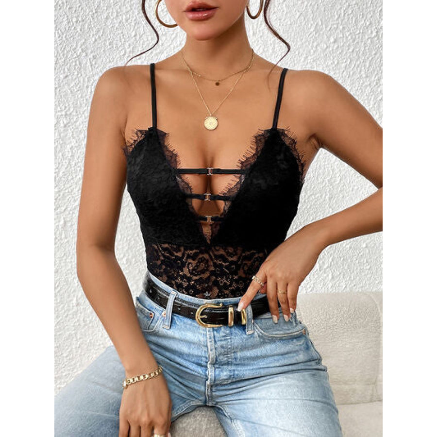 Lace Plunge Spaghetti Strap Bodysuit Clothing