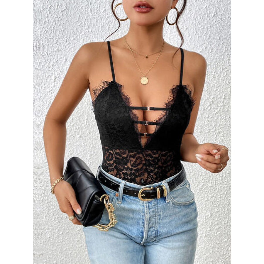 Lace Plunge Spaghetti Strap Bodysuit Clothing