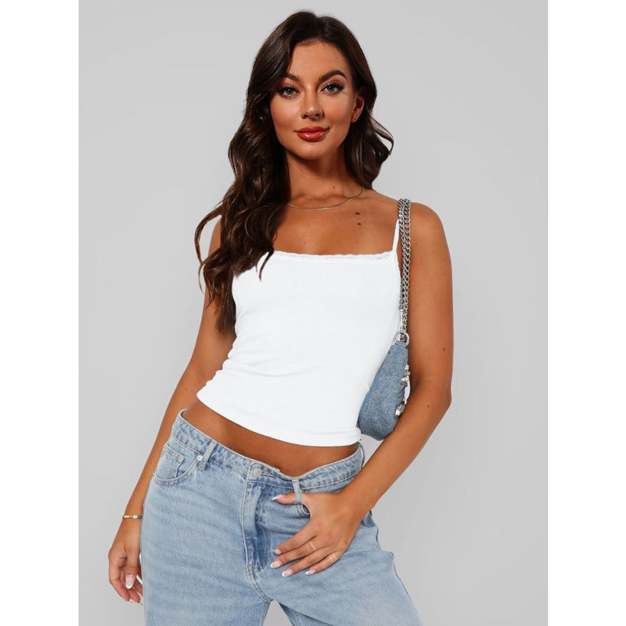 Lace Trim Straight Neck Cami White / S