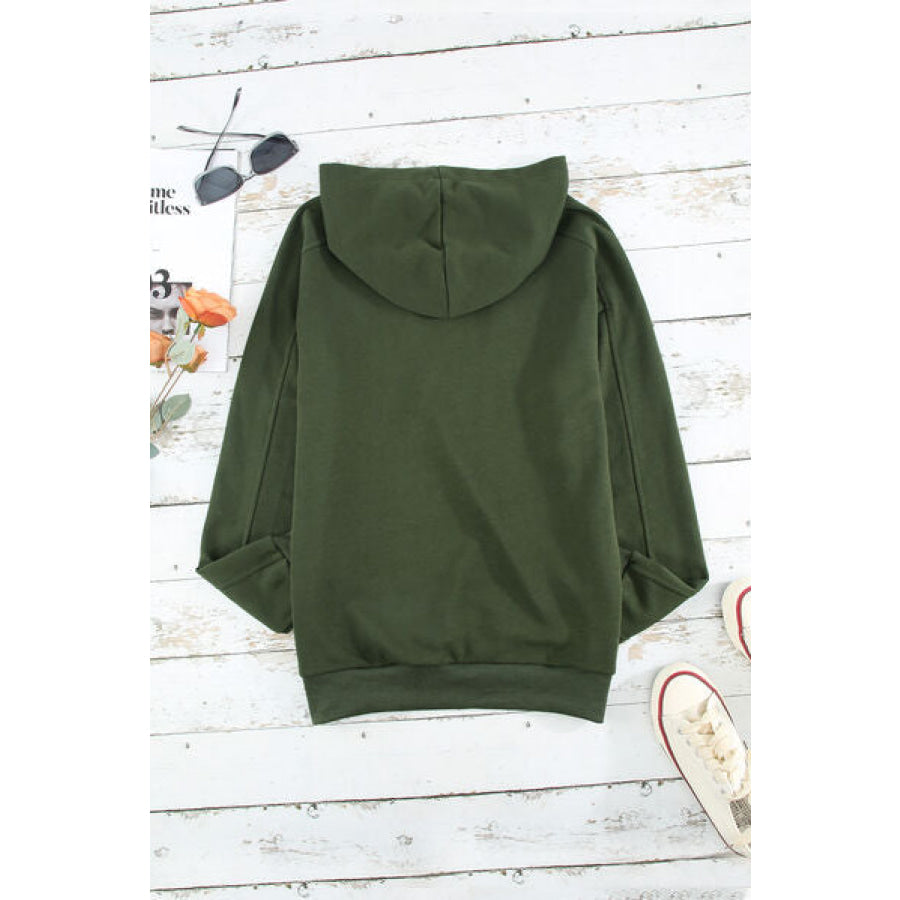 Lace - Up Dropped Shoulder Hoodie Apparel and Accessories