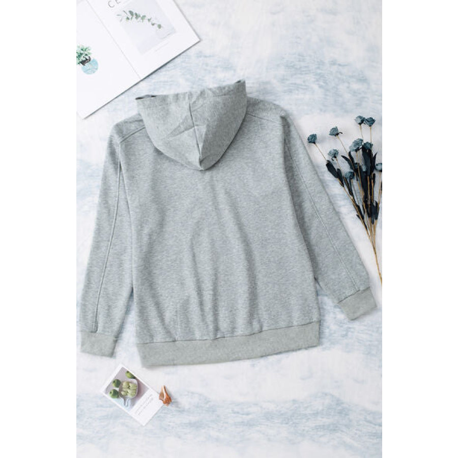 Lace - Up Dropped Shoulder Hoodie Apparel and Accessories