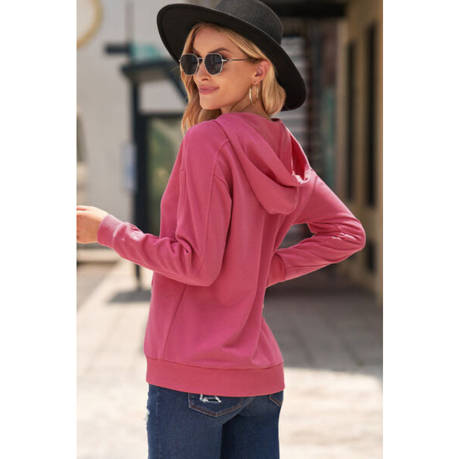 Lace - Up Dropped Shoulder Hoodie Apparel and Accessories