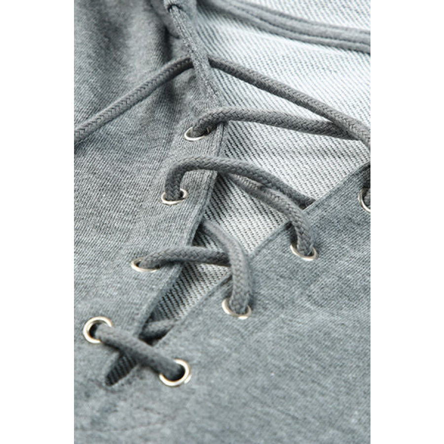 Lace - Up Dropped Shoulder Hoodie Apparel and Accessories