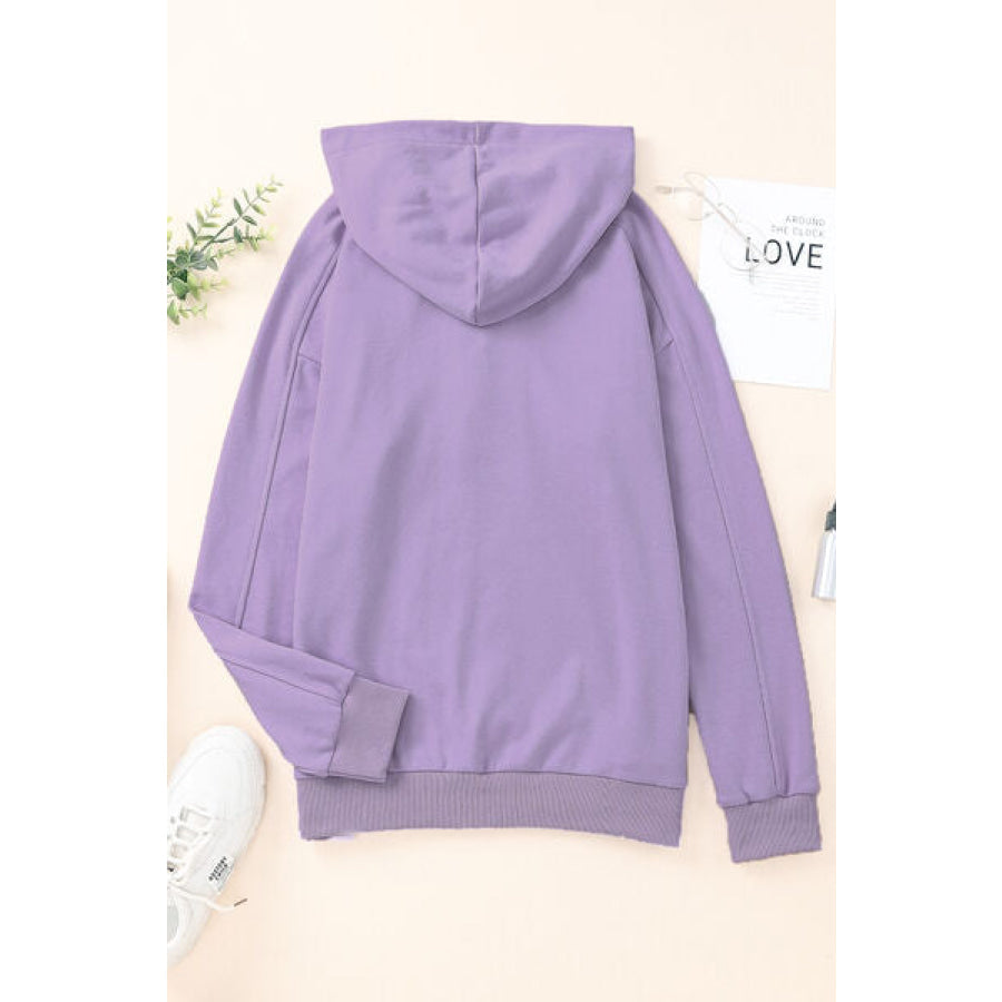 Lace - Up Dropped Shoulder Hoodie Apparel and Accessories