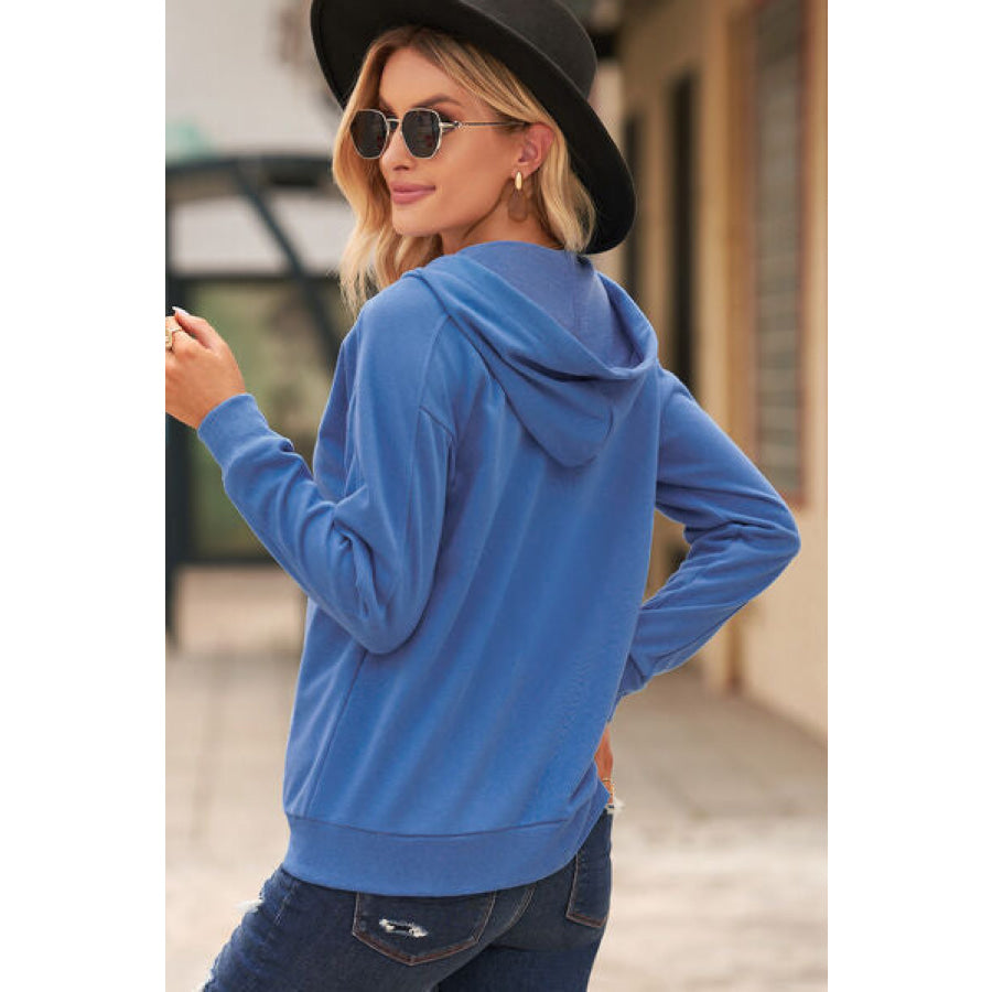 Lace - Up Dropped Shoulder Hoodie Apparel and Accessories
