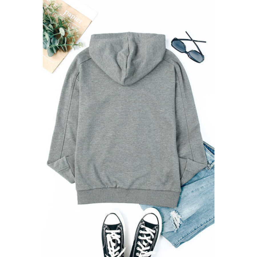 Lace - Up Dropped Shoulder Hoodie Apparel and Accessories