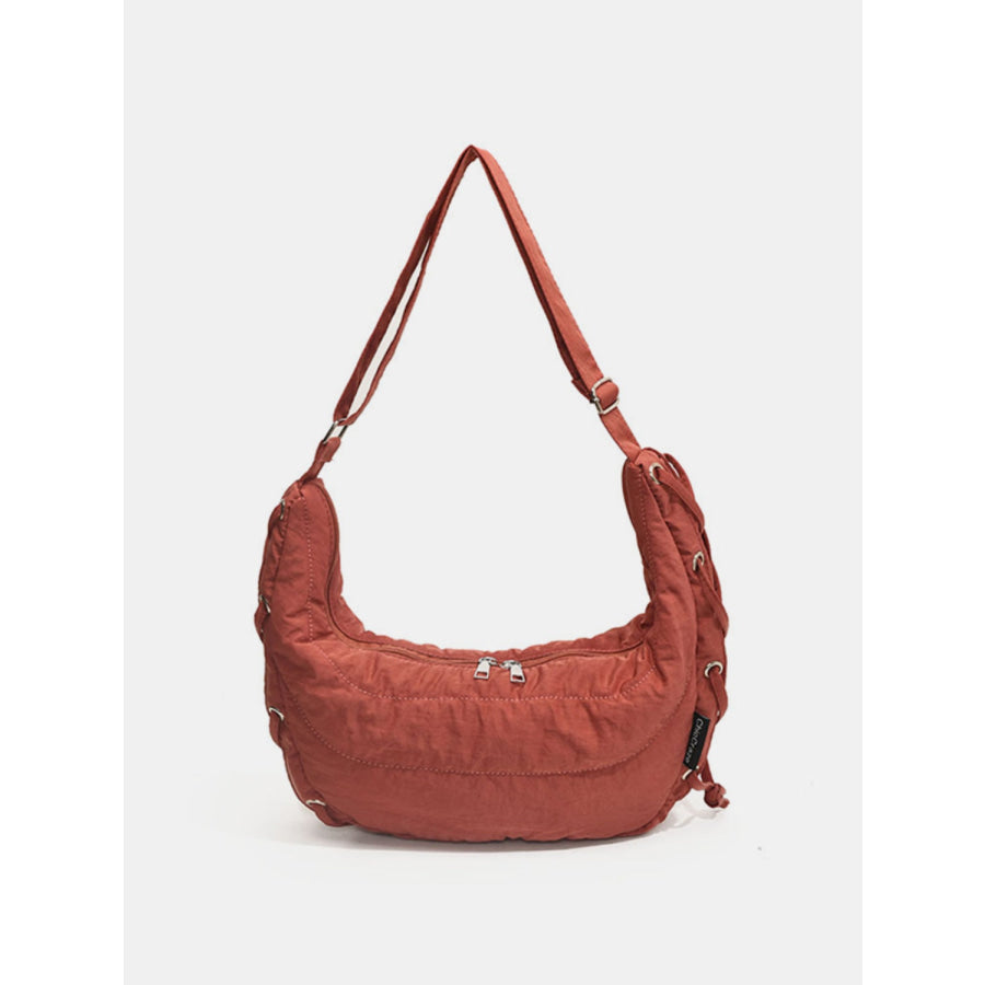 Lace-Up Polyester Crossbody Bag Rust / One Size Apparel and Accessories