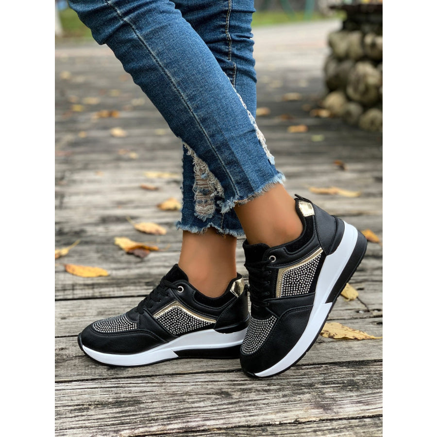 Lace-Up Rhinestone Wedge Sneakers Apparel and Accessories